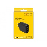 DeLOCK Ladegerät USB-C 20 Watt und USB-A 12 Watt schwarz, PD 20 Watt