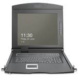 Digitus Modulare HD LCD KVM Konsole mit 19" TFT 16 Port HDMI, KVM-Switch schwarz, deutsches Tastaturlayout, 16 Port HDMI KVM-Switch, Touchpad