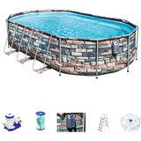 Bestway Frame Pool-Set Comfort Jet, 610 x 366 x 122cm, Schwimmbad braun, mit Filterpumpe