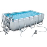 Bestway Power Steel Rectangular Frame Pool-Set, 404cm x 201cm x 100cm, Schwimmbad hellgrau, mit Filterpumpe