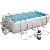Bestway Power Steel Rectangular Frame Pool-Set, 404cm x 201cm x 100cm, Schwimmbad hellgrau, mit Sandfilteranlage
