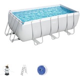 Bestway Power Steel Rectangular Frame Pool-Set, 412cm x 201cm x 122cm, Schwimmbad hellgrau, mit Sandfilteranlage