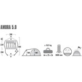 High Peak Kuppelzelt Amora 5.0 hellgrau/rot, mit Tunnel-Vorbau
