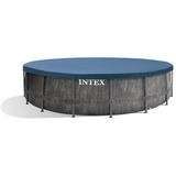 Intex Premium Frame Pool Set Prism Greywood, Ø 457 x 122cm, Schwimmbad grau, mit Kartuschen-Filteranlage