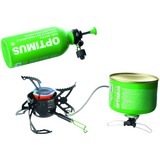 Optimus Polaris Optifuel + 0,4L Brennstoff-Flasche, Benzinkocher schwarz/grün, läuft mit Gas und Benzin