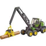 bruder 02135 John Deere 1270G Harvester, Modellfahrzeug grün/schwarz, Inkl. Baumstamm
