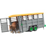 bruder 02227 Viehtransportanhänger mit Kuh, Modellfahrzeug grau