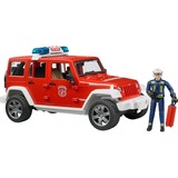 bruder 02528 Jeep Wrangler Unlimited Rubicon Feuerwehrfahrzeug mit Feuerwehrmann, Modellfahrzeug rot/weiß