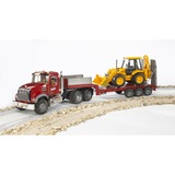 bruder 02813 MACK Granite Tieflader und JCB 4CX Baggerlader, Modellfahrzeug rot