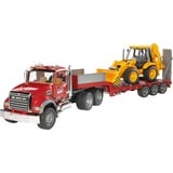 bruder MACK Granite Tieflader und JCB 4CX Baggerlader, Modellfahrzeug rot