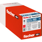 fischer Spanplattenschraube PowerFast II 8,0x160 Senkkopf TX 50 Stück, mit Teilgewinde, verzinkt