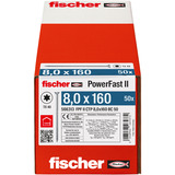 fischer Spanplattenschraube PowerFast II 8,0x160 Senkkopf TX 50 Stück, mit Teilgewinde, verzinkt