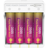 Ansmann Lithium-Ladegerät Pure Power Set 4× Mignon AA Akkus und Lademodul weiß/mehrfarbig