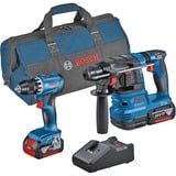 Bosch Professional Kombi-Set Akku-Bohrschrauber GSR 18V-45 + Akku-Bohrhammer GBH 18V-22 blau, 2x Li-Ionen Akku 4,0Ah, Werkzeugtasche
