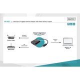 Digitus  USB Type-C Gigabit Ethernet Adapter schwarz, mit Power Delivery Unterstützung