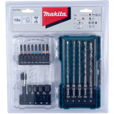 Makita Bohrer-Bit-Set SDS Plus, 18-teilig, Bohrer- & Bit-Satz Klappbox mit transparentem Deckel