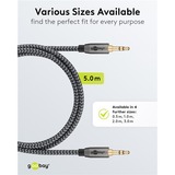goobay Plus Audio Verbindungskabel AUX 3,5mm stereo schwarz/silber, 5 Meter