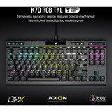 Corsair K70 RGB TKL Generalüberholt, Gaming-Tastatur schwarz, US-Layout, Corsair OPX