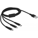 DeLOCK USB Ladekabel, USB-A Stecker > USB-C + Micro USB + Lightning Stecker schwarz, 1 Meter, gesleevt, nur Ladefunktion
