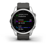 Garmin fēnix 7s, Smartwatch silber, 42 mm, graphitfarbenes Armband aus Silikon