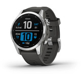 Garmin fēnix 7s, Smartwatch silber, 42 mm, graphitfarbenes Armband aus Silikon