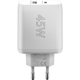 goobay USB-C PD Dual-Schnellladegerät 45 Watt weiß, 1x USB-A, 1x USB-C PD, GaN-Technologie