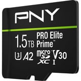 PNY Pro Elite Prime microSD 1,5 TB, Speicherkarte schwarz/grün, Class 10, U3, V30, A2, SD-Adapter