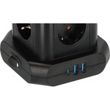 Brennenstuhl Steckdosenturm 8-fach, 2x USB-A, 1x USB-C, Steckdosenleiste schwarz, 2 Meter Kabel, mit Sicherheitsschalter