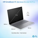 HP OmniBook Ultra 14-fd0097ng, Notebook silber, AMD Ryzen AI 9 HX 375, AMD Radeon 890M, 32 GB LPDDR5X, 1 TB (1 TB SSD), Windows 11 Home