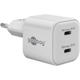 goobay USB-C Dual-Schnellladegerät Nano, PD, GaN, 35 Watt weiß, 2x USB-C, Power Delivery 3.0