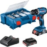 Bosch Professional Akku-Bohrschrauber GSR 18V-45 Professional, 18Volt blau/schwarz, 2x Li-Ionen Akku 2,0Ah, 82-teiliges Zubehör-Set, in L-Case