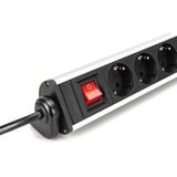 Digitus Office-Steckdosenleiste 6-fach, 3x USB silber/schwarz, 1,5 Meter Kabel, Schalter