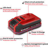 EINHELL Akku Power-X-Change Plus 18Volt 4,0Ah SEALED rot/schwarz, IP57, wasserfest, Kurzschlusssicherung