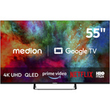 Medion LIFE MD 855701 Google TV, QLED-Fernseher 138.8 cm (55 Zoll), schwarz, UltraHD/4K, Triple Tuner, Chromecast built-in