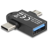DeLOCK USB 3.2 Gen 1 Adapter 2 in 1, USB-A Buchse > USB-C + Micro-USB B, OTG schwarz, 10 Gbps, Laden mit bis zu 10 Watt, abgewinkelte Stecker