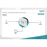 Digitus Steckdose mit USB A und USB-C Ports, Unterputz-Montage weiß, 2x USB-A, 1x USB-C, 3,1A