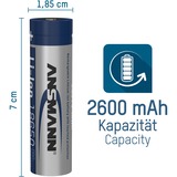 Ansmann Li-Ion Akku 2.600 mAh, mit Micro-USB Ladebuchse 18650, 1 Stück