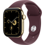 Apple Watch Series 12, Smartwatch Titan Gold, 42 mm, Sportarmband Burgunder S/M, Cellular