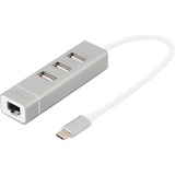 Digitus 3-Port USB Typ-C Hub, Dockingstation silber/weiß, + Fast Ethernet LAN-Adapter