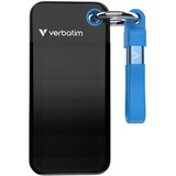 Verbatim Pocket SSD 1 TB, Externe SSD schwarz/blau, USB-C 3.2 Gen 2 (10 Gbit/s), mit Schlüsselring und Kabelhalter