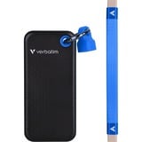 Verbatim Pocket SSD 1 TB, Externe SSD schwarz/blau, USB-C 3.2 Gen 2 (10 Gbit/s), mit Schlüsselring und Kabelhalter