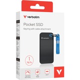 Verbatim Pocket SSD 1 TB, Externe SSD schwarz/blau, USB-C 3.2 Gen 2 (10 Gbit/s), mit Schlüsselring und Kabelhalter