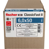 fischer Spanplattenschraube ClassicFast II 6,0x50 Senkkopf TX 200 Stück, mit Teilgewinde, verzinkt