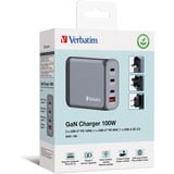 Verbatim GaN-Ladegerät 100W, 1x USB-A , 3x USB-C grau, PD 3.0, QC 3.0