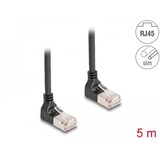 DeLOCK Patchkabel RJ-45 Cat.6a S/FTP, Slim 90° gewinkelt schwarz, 5 Meter, nach unten abgewinkelte Stecker