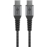 goobay USB 2.0 Kabel, USB-C Stecker > USB-C Stecker grau/silber, 0,5 Meter, Laden mit bis zu 60 Watt, Textilkabel mit Metallsteckern