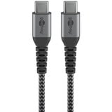 goobay USB 2.0 Kabel, USB-C Stecker > USB-C Stecker grau/silber, 0,5 Meter, Laden mit bis zu 60 Watt, Textilkabel mit Metallsteckern