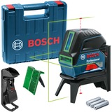 Bosch ProWeekend Kombilaser GCL 2-15 G, Kreuzlinienlaser blau/schwarz, mit grünen Laserlinien, roten Lotpunkten