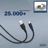 Digitus USB 2.0 Silikon-Anschlusskabel USB-A > USB-C schwarz, 1 Meter, PD, Laden mit bis zu 60 Watt