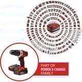 EINHELL Power X-Change Akku-Schlagbohrschrauber TE-CD 18/2 Li-i +64, 18Volt rot/schwarz, 2x Li-Ionen Akku 2,0Ah, Koffer + Bit-Bohrer-Set